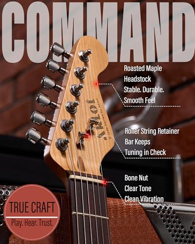AKLOT Stryde Electric Guitar with Coil-Split: Roasted Maple Neck, Flame Maple Graphic Top, HSS Ceramic Pickups, Beginner Guitar Kit with 10W Amp