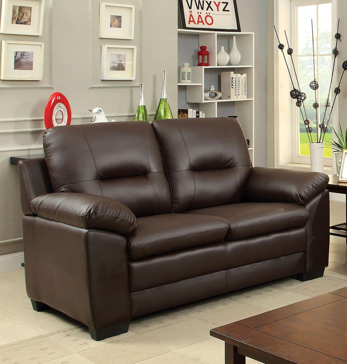 Furniture of America Acireale 2-Pieces Living Room Set Upholstered in Brown Leatherette