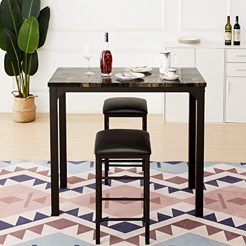 VECELO Kitchen Dining Room Table Set with 2 Chairs for Small Space, Apartment,Metal Steel Frame