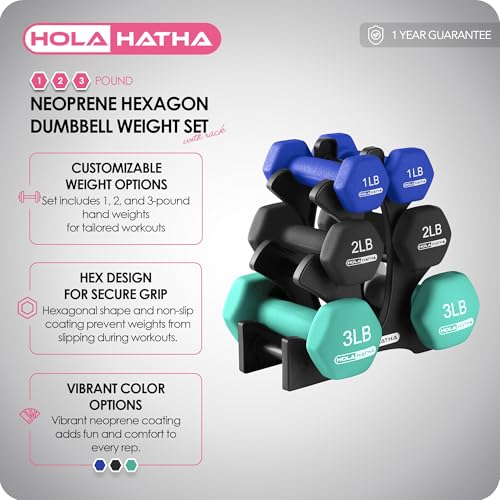 HolaHatha Neoprene Dumbbell Free Hand Weight Set with Rack, Ideal for Home Exercises to Gain Tone and Definition