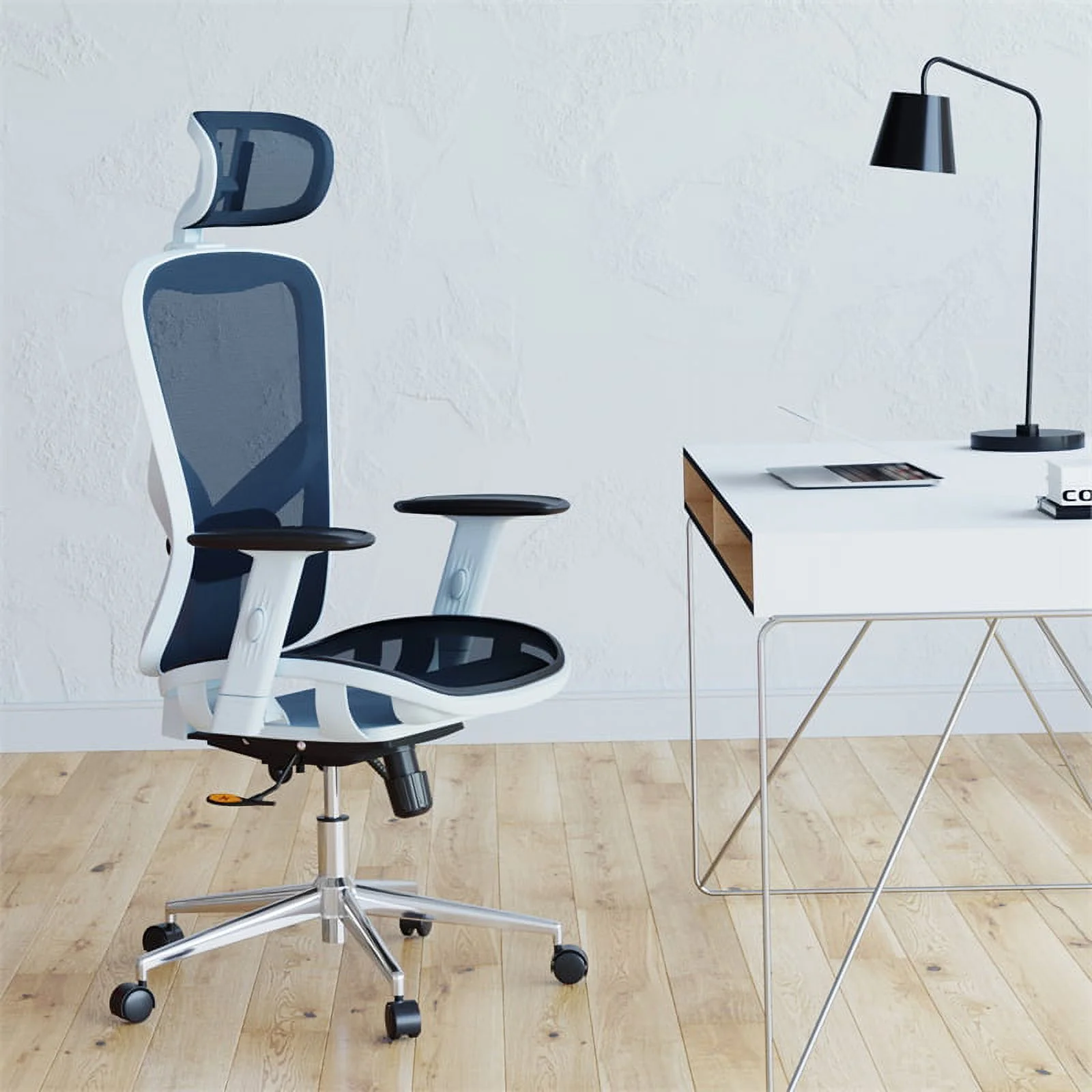 Scranton & Co High-Back Executive Fabric Mesh Office Chair with Arms in Blue