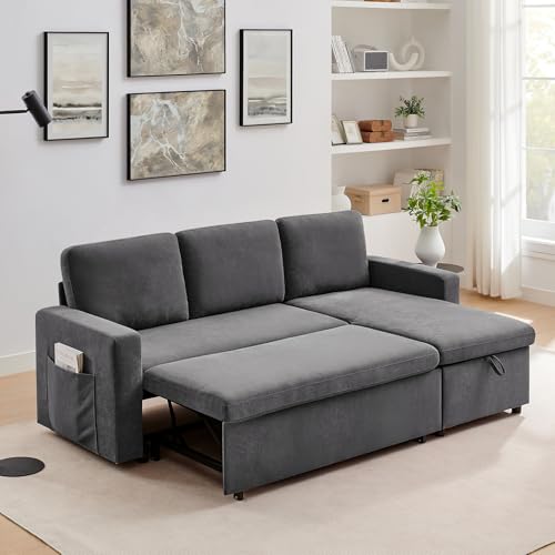 55" 3-in-1 Convertible Sleeper Sofa Bed with Adjustable Backrest - Soft Chenille Futon Couch for Living Room, Office & Apartment, Beige