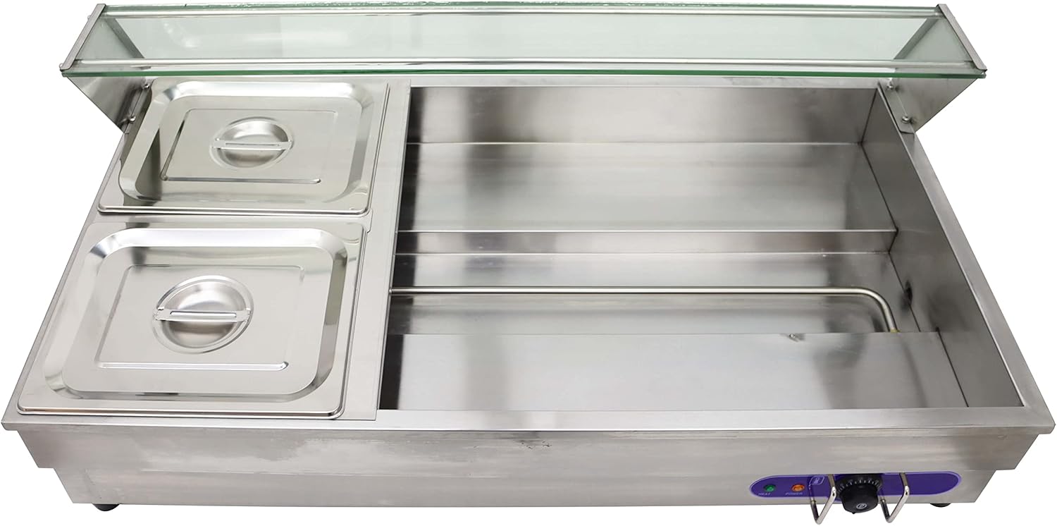 TECHTONGDA 6-Pan Bain-Marie Buffet Food Warmer Double Row Electric Steam Heater Stainless Steel Parties Catering Restaurants 2000W