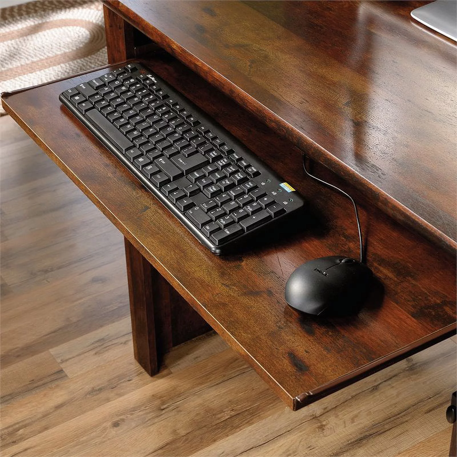 Pemberly Row Computer Desk and Hutch with CPU Storage and Keyboard Drawer, Curado Cherry