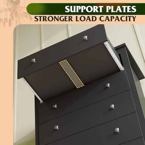WLIVE Wood Dresser with 5 Drawers, Black Wooden Storage Cabinet, Organizer Drawers for Bedroom, Living Room, Hallway