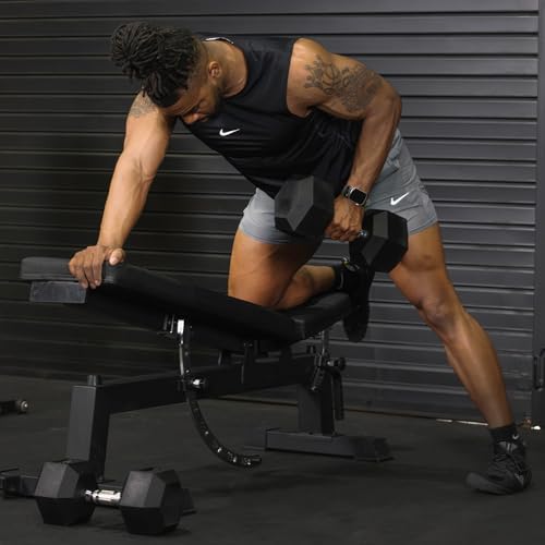 Titan Fitness 55-100 LB Pair Free Weights, Black Rubber Coated Hex Dumbbell, Ergonomic Chrome Handle, Strength Training, Full Body Workout