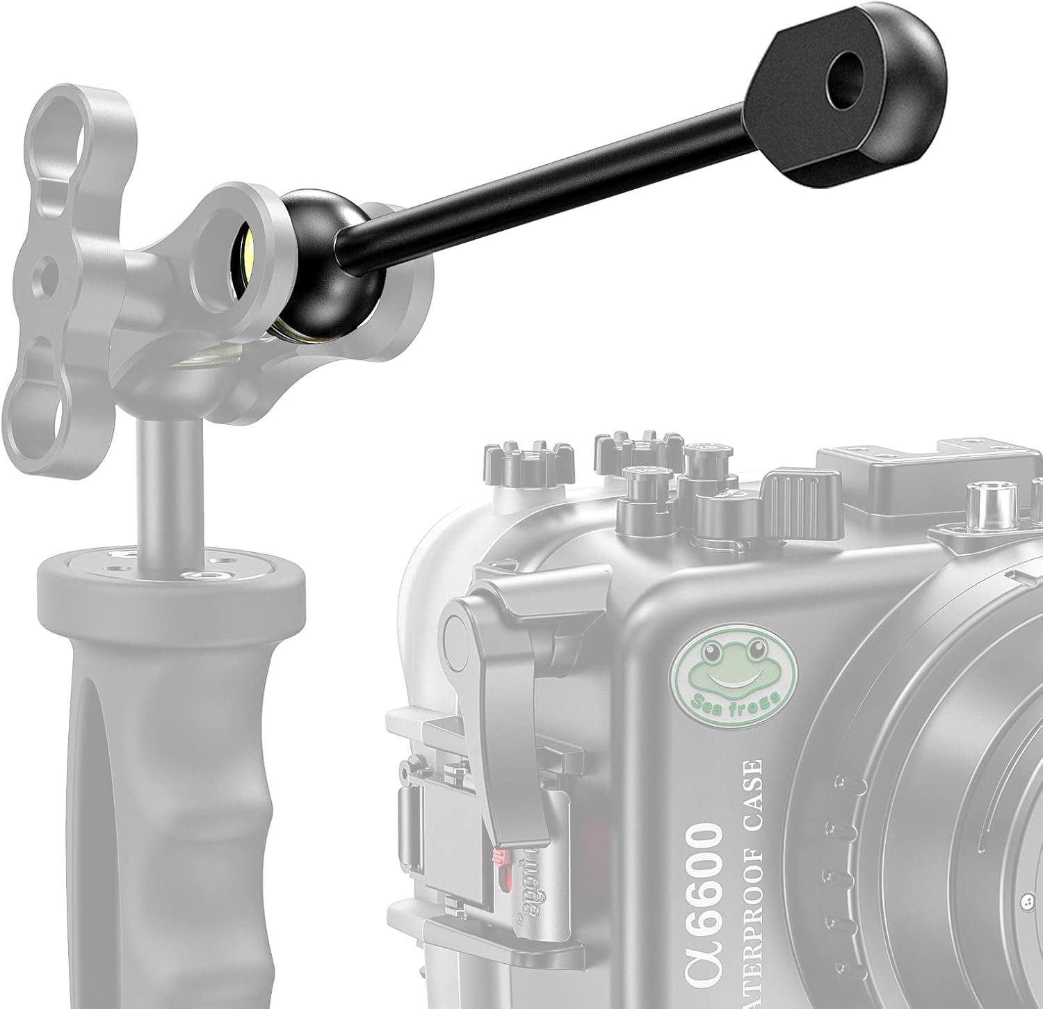 Seafrogs 4&rdquo;Aluminum Alloy Underwater System, Connector Ball Head, Aluminum Alloy Dual Balls Arm for Strobe/Video Light/Diving Camera Tray