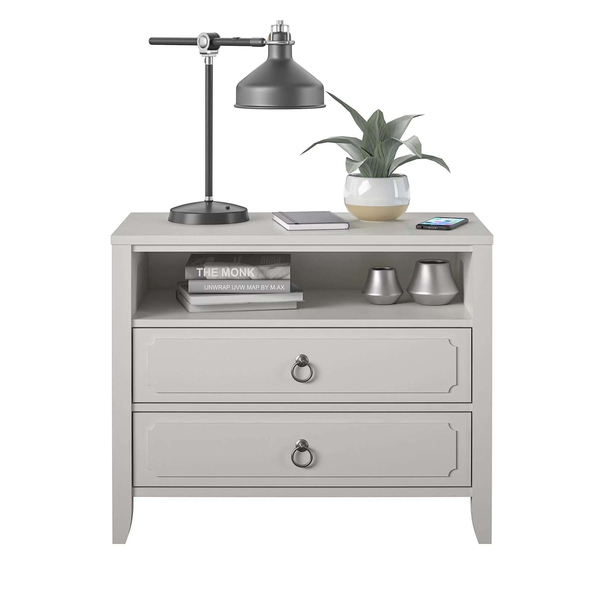 Novogratz Her Majesty 2 Drawer Nightstand, Soft White - Radiant Selections