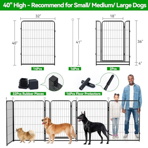 Dog Playpen Outdoor Extra Wide 12 Panels Heavy Duty Anti-Rust Coating-Strengthened Dog Fence 40" Height with Doors Portable for RV Camping Yard