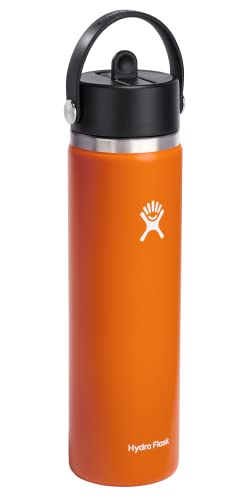 HYDRO FLASK Wide Mouth vacuum insulated stainless steel water bottle with leakproof closeable straw lid for cold water drinks, sports, travel