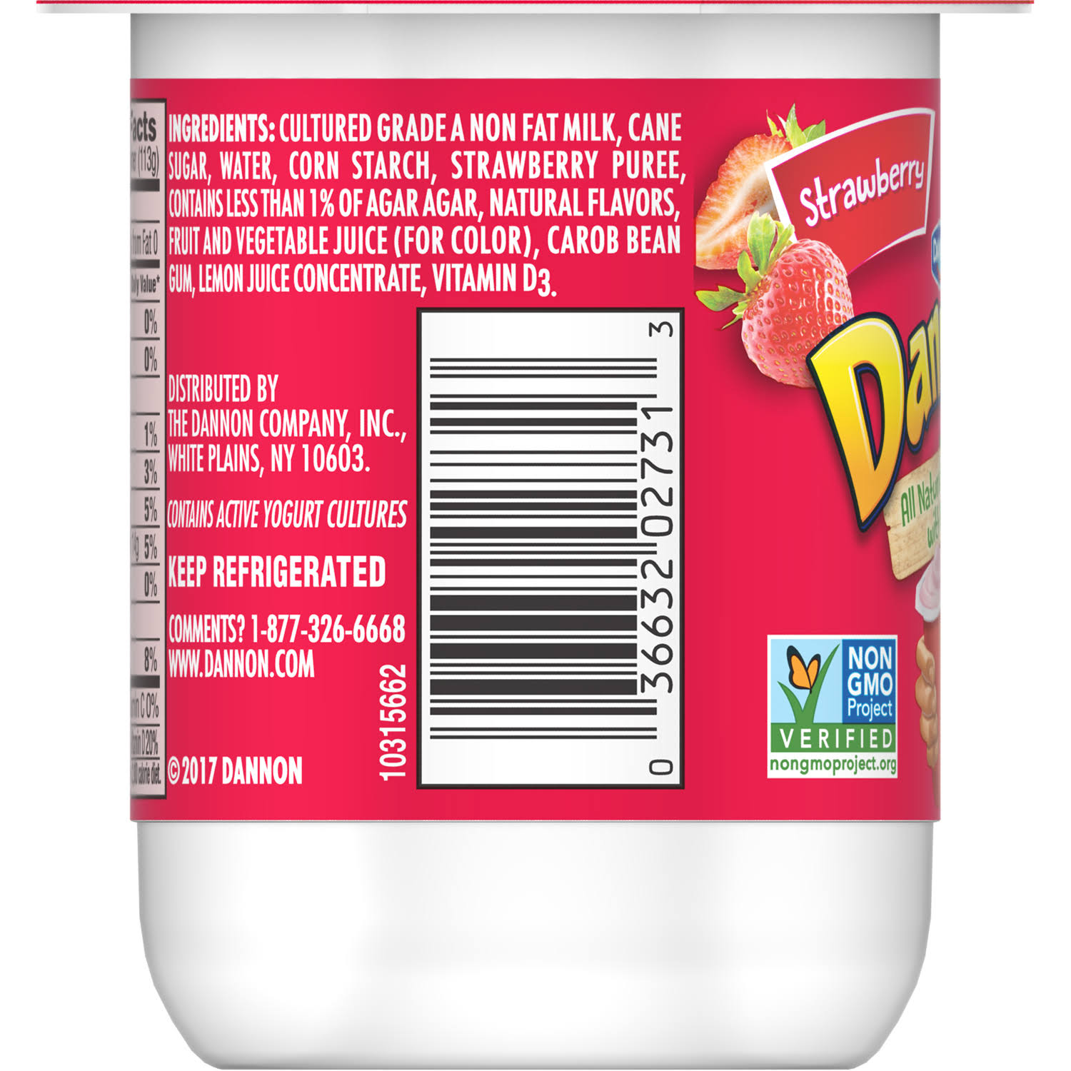 Danimals Strawberry Nonfat Yogurt, 4 Ounce Cup - 48 per CASE.