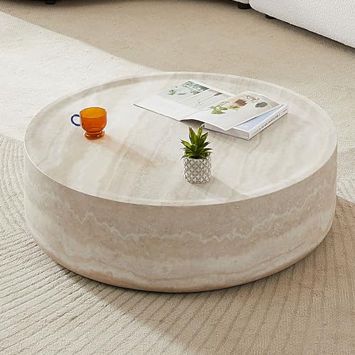 JUSTONE 15.75 ''Round Coffee Table, Accent End Table for Living Room Office Apartment, Modern Minimalist Side Table with Faux Marble Pattern