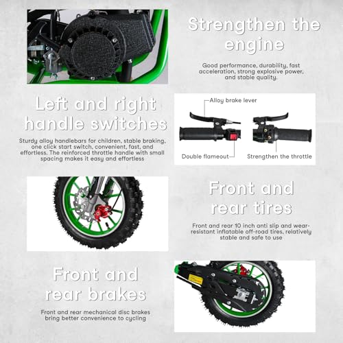 49CC Kids Dirt Bike,2-Stroke Gas Power Motocross Bike,Pit Bikes Motocross,Off Road Gas Pocket Motorbike with Front Rear Disc Brakes,Mini Dirtbike