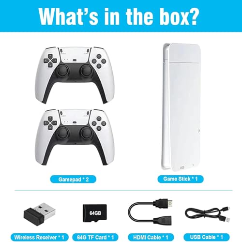 Wireless Retro Game Console, Retro Game Stick 4K HDMI Output and 2.4GHz Wireless Controller with Built-in 20000+ Games