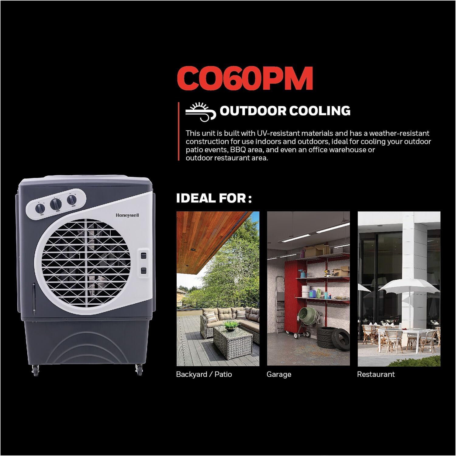 Honeywell CO60PM 2471 CFM Indoor/Outdoor Evaporative Air Cooler (Swamp Cooler) with Mechanical Controls in Gray/White