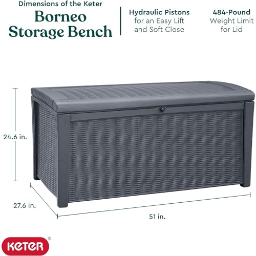 Keter Outdoor Storage Deck Box, for Patio, Backyard & Garden, Borneo, 110 Gallon, Brown - Lockable, Organizing, and Waterproof Plastic Container Bench