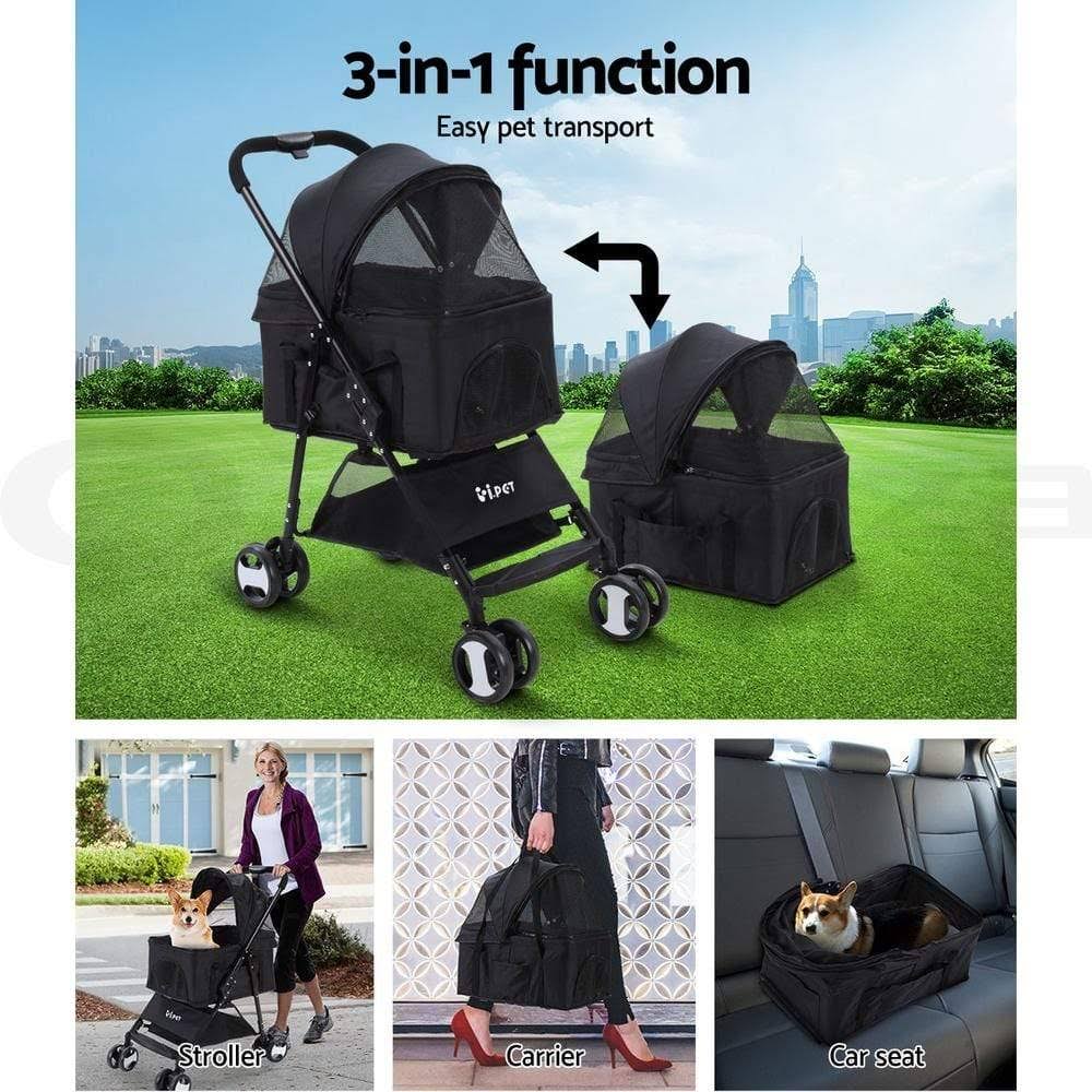 i.Pet Pet Stroller Dog Carrier Foldable Pram 3 in 1 Middle Size Black