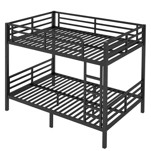 Heavy Duty Bunk Bed Frame with Ladder, Twin XL Over Twin XL Bunk Beds with Safety Guardrails, Adults Bunk Beds with Noise-Reducing Rubber Stoppers