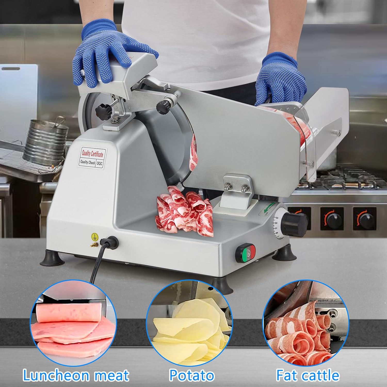 Meat Slicer, 240W Electric Food Slicer with 10" Stainless Steel Blade and Built-in Sharpening Stone