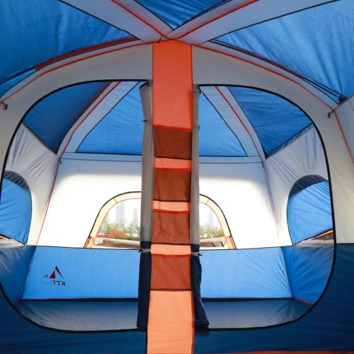 KTT Extra Large Tent 10-12-14 Person(B),Family Cabin Tents,2 Rooms,3 Doors and 3 Windows with Mesh,Straight Wall,Waterproof,Double Layer