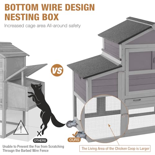 Chicken Coop Chicken House for Outdoor, Poultry Cage with Wheels Mobile Hen House and UV-Resistant Roof - Grey