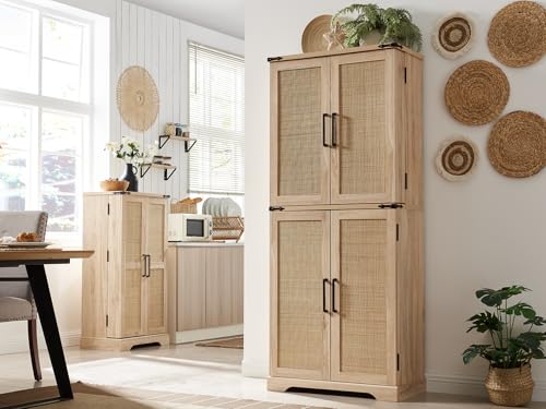 72" Tall Kitchen Pantry, Farmhouse Storage Cabinet with Barn Doors, Organizer, Drawer and Adjustable Shelves, Rustic Wood Cupboard for Kitchen