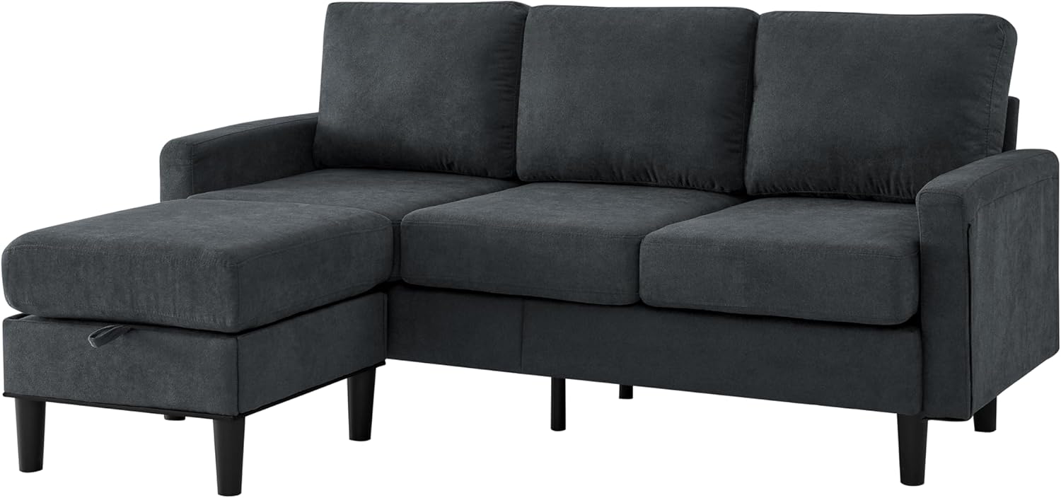 Convertible Sectional Sofa, L Shaped Couch with Storage Reversible Ottoman Bench