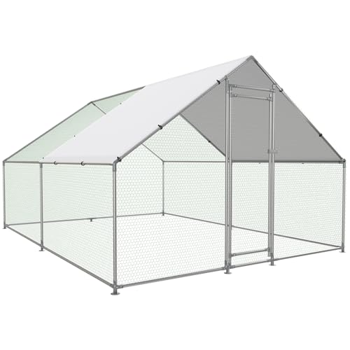 Large Metal Chicken Coop Walk-in Poultry Cage with Water-Resident and Anti-UV Cover Duck Rabbit Cat House Outdoor Chicken Run Pen with Spire Shaped