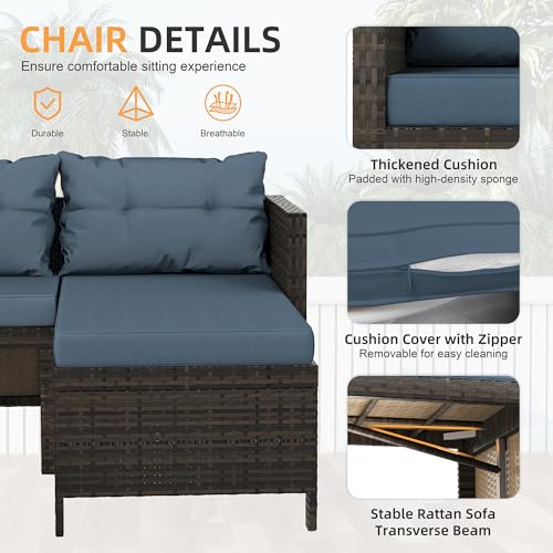 Shintenchi Outdoor Patio Furniture Sets, Wicker Patio sectional Sets 3-Piece