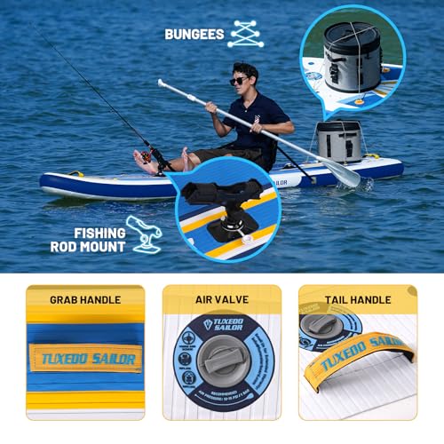Tuxedo Sailor Inflatable Stand Up Paddle Board with Complete Accessories for Surfing and Traveling