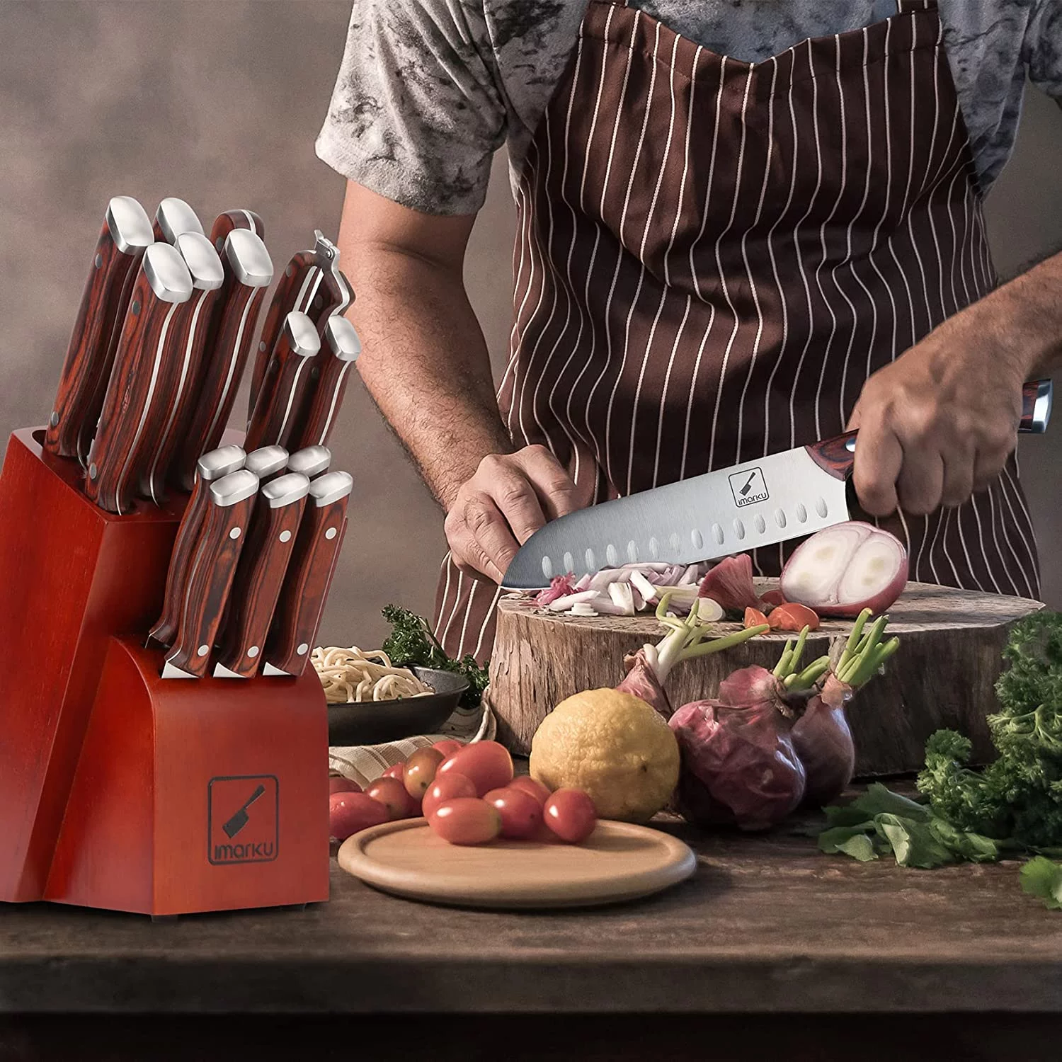 imarku | 16-Piece Knife Set Professional Japanese Kitchen Knife Set with Block German High Carbon Steel
