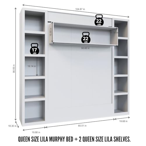 Oakland Living Easy-Lift Queen Murphy Wall Bed in Brown Wood Grain with Two Bookshelves