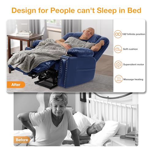 Triple Motor Large Power Lift Recliner Chair for Elderly with Heat and Massage, Lay Flat Lift Chairs for Seniors Infinite Position, Extended Footrest