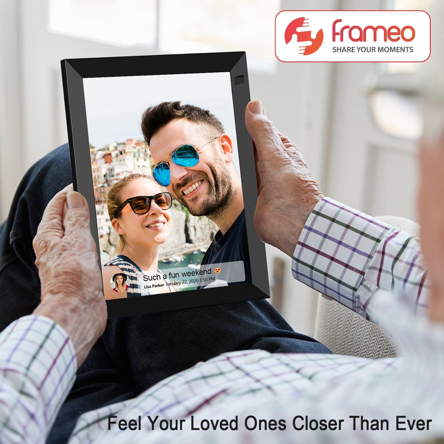 FRAMEO Digital Photo Frame WiFi 8 Inch 1920×1200 FHD IPS Touch Screen, 16GB Storage, Support USB Drive & SD Card, Auto-Rotate
