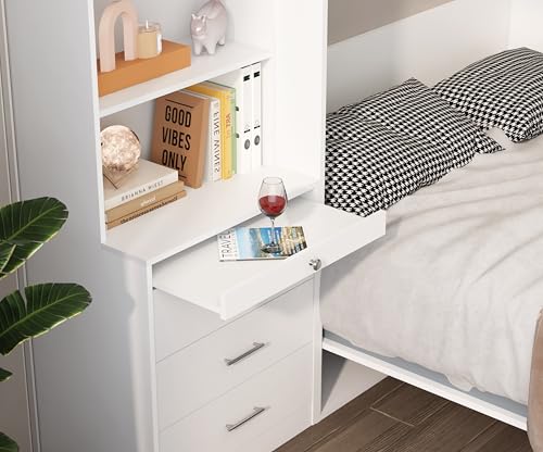 Full Size Murphy Bed with Drawers, Cabinets and USB Ports,Wood Murphy Bed Cabinet Bed Removable Shelves