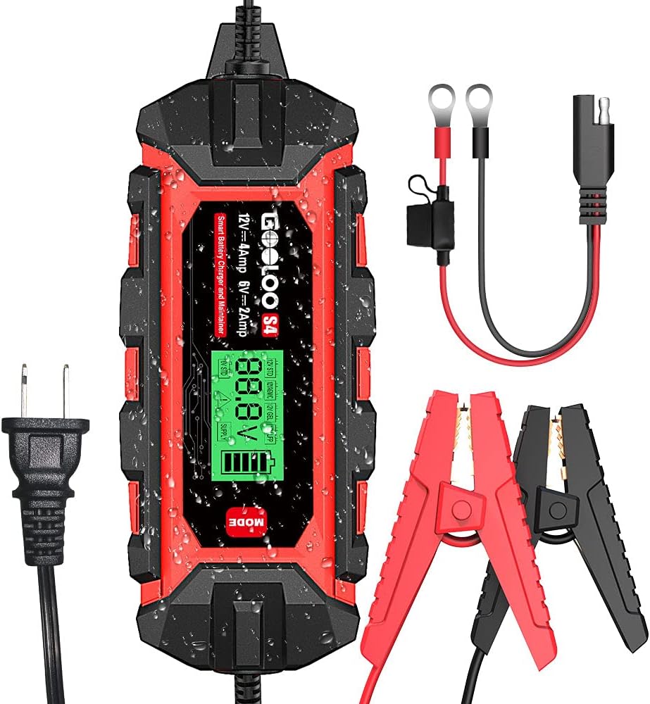 GOOLOO 4-Amp Car Battery Charger Automotive, 6V and 12V Battery Charger Maintainer, Trickle Charger, Supersafe Smart 12 Volt Automatic Float Charger