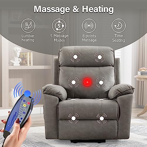 Phoenix Home Power Lift Chair with Massage and Heat for Elderly Recliner, Green Grey