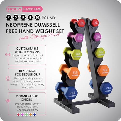 HolaHatha Neoprene Dumbbell Free Hand Weight Set with Rack, Ideal for Home Exercises to Gain Tone and Definition