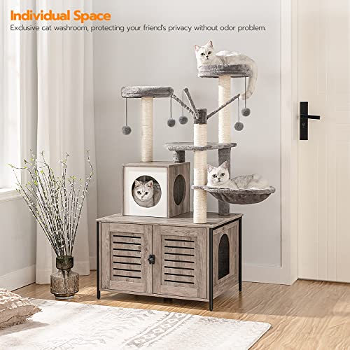 HOOBRO Cat Tree with Litter Box Enclosure, 27.6" L x 18.9" W x 52" H, All-in-One Wooden Cat Tower, Cat Furniture for Indoor Cats