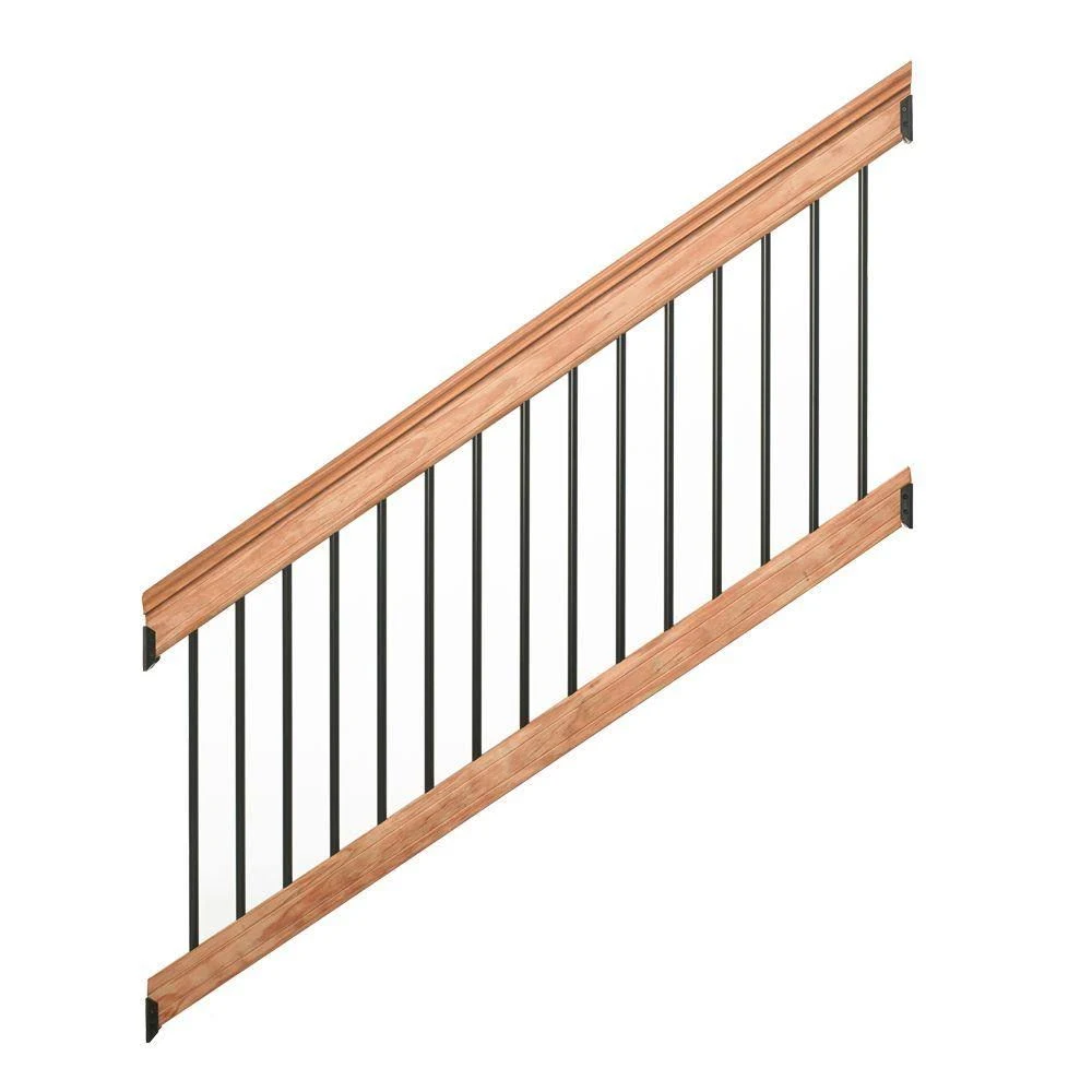DeckoRail Pressure-Treated Redwood-Tone 6 ft. Stair Railing Kit with Black Aluminum Balusters 199005