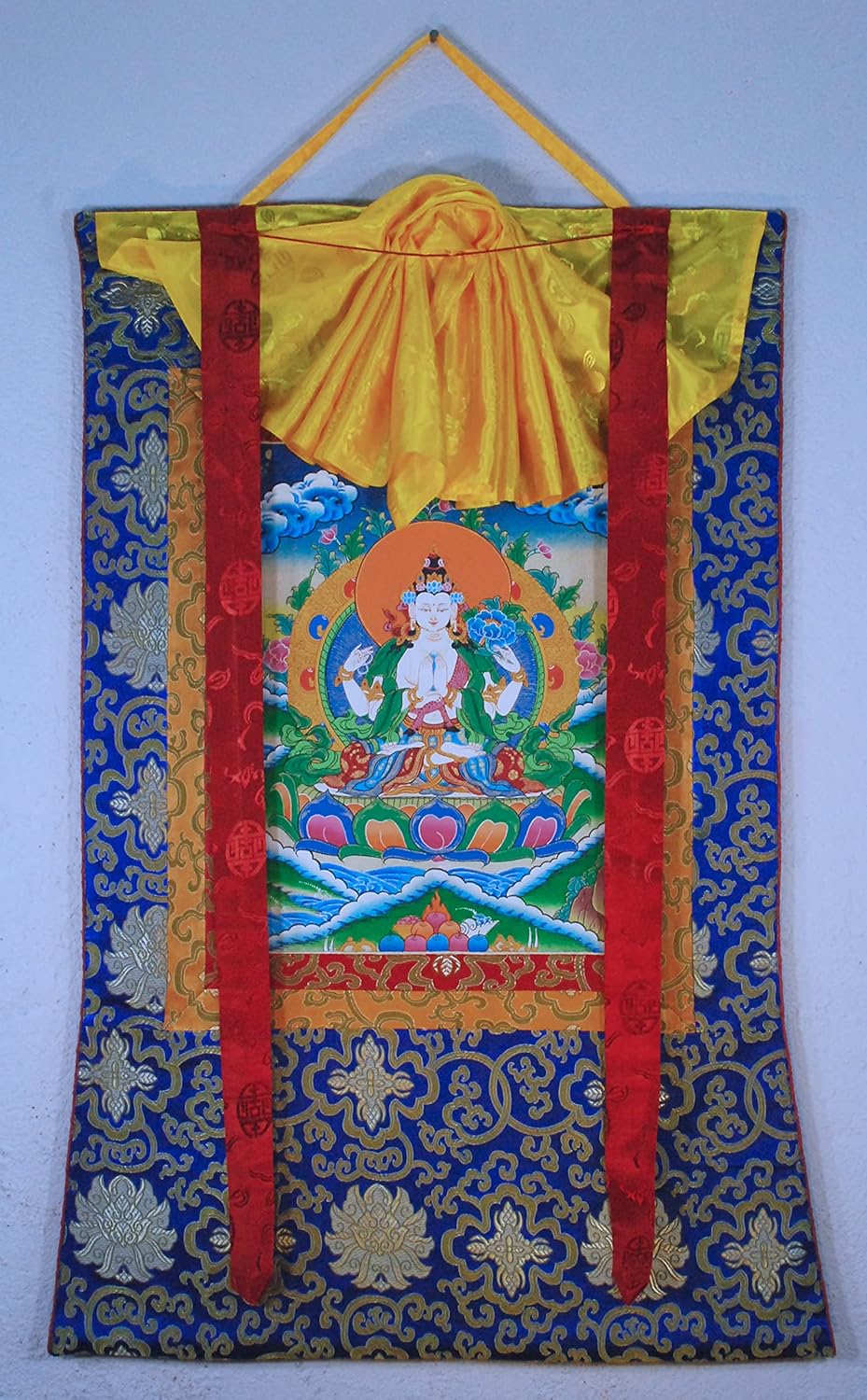 Hand Painted Thanka Thangka, Chengresi (Blue Brocade 7)0821