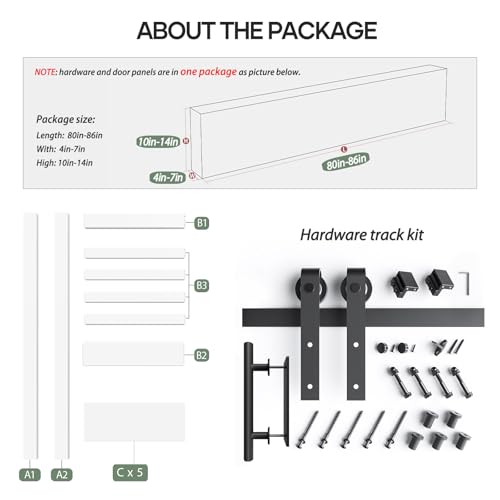 Fredbeck Double 21inx84in White Barn Door and 7FT Sliding Barn Door Hardware Kit Included,Solid,MDF, PVC Surface,DIY Assembly,5-Panel