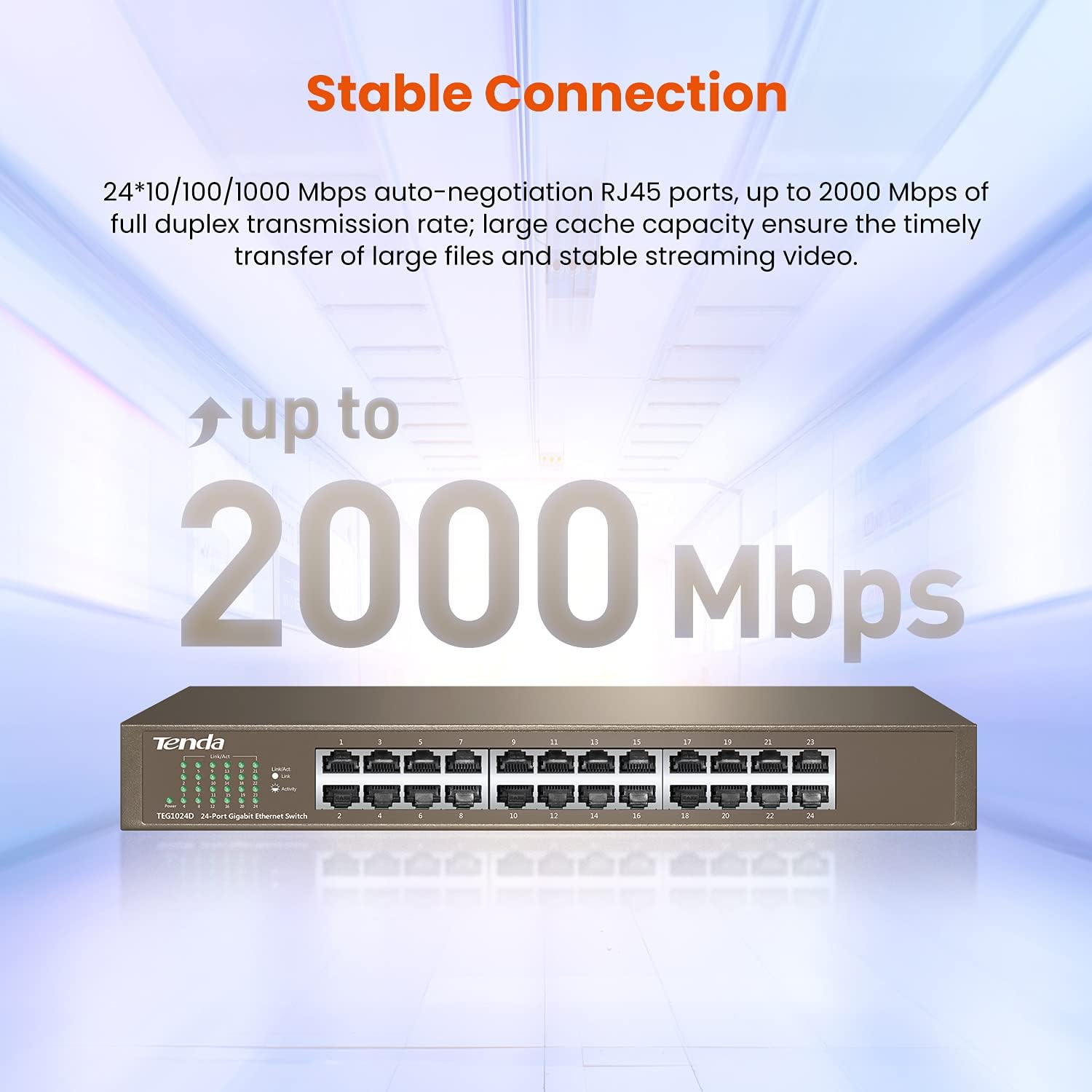 Tenda 24 Port 10/100/1000Mbps Gigabit Unmanaged Ethernet Switch (TEG1024D) | Desktop Network Splitter | Sturdy Metal | Fanless | Plug & Play |