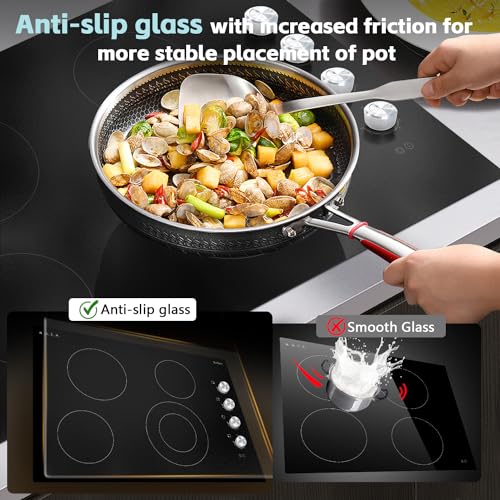 Karinear Electric Cooktop 30 Inch, 4 Burners Electric Stove Top, 30" Knob Control Built-in Electric Radiant Ceramic Cooktop, 6700W, 220~240V Hard Wire