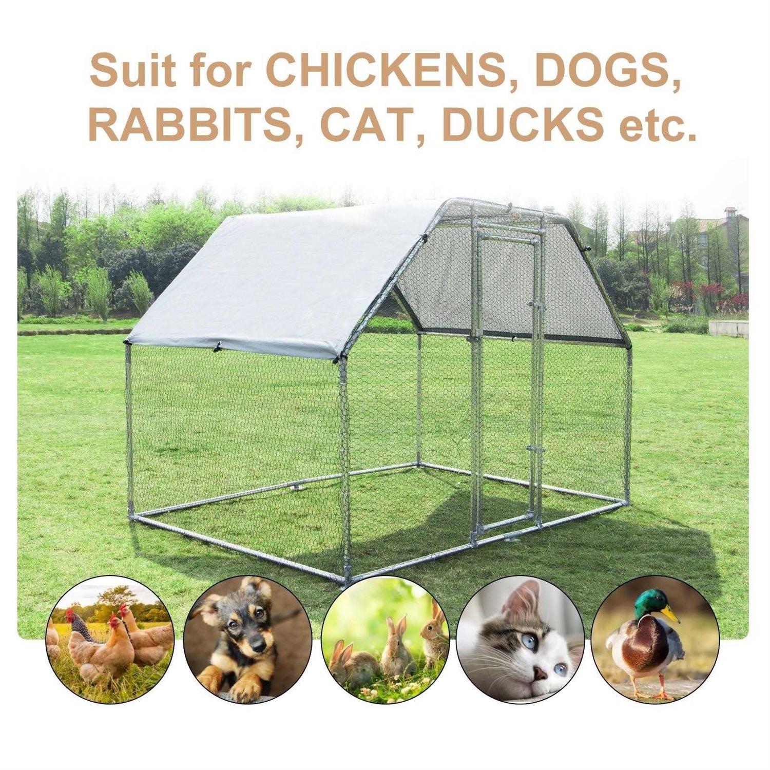 PawHut Galvanized Metal Chicken Coop Cage with Cover Walk-In Pen Run - Pet Supplies online store