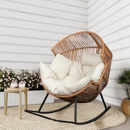 Shintenchi Wicker Egg Chair Outdoor Rattan Patio Chair with Cushion,Oversized Patio Lounge Chairs with Cushion Egg Basket Chair