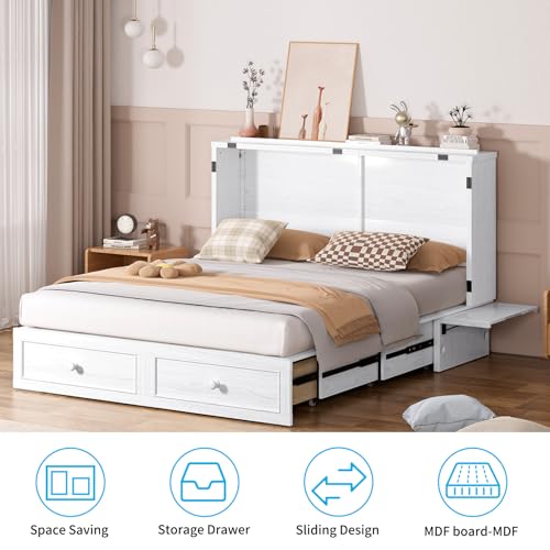 Mjkone Queen Murphy Bed Cabinet with Tri-Folding Mattress