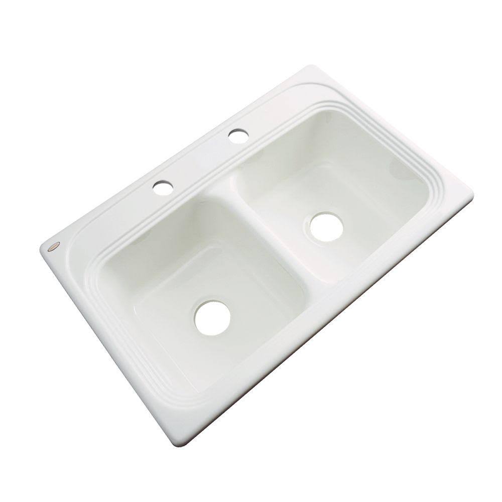 Thermocast Chesapeake Drop-In Acrylic 33 in. 2-Hole Double Bowl Kitchen Sink in Biscuit 43203