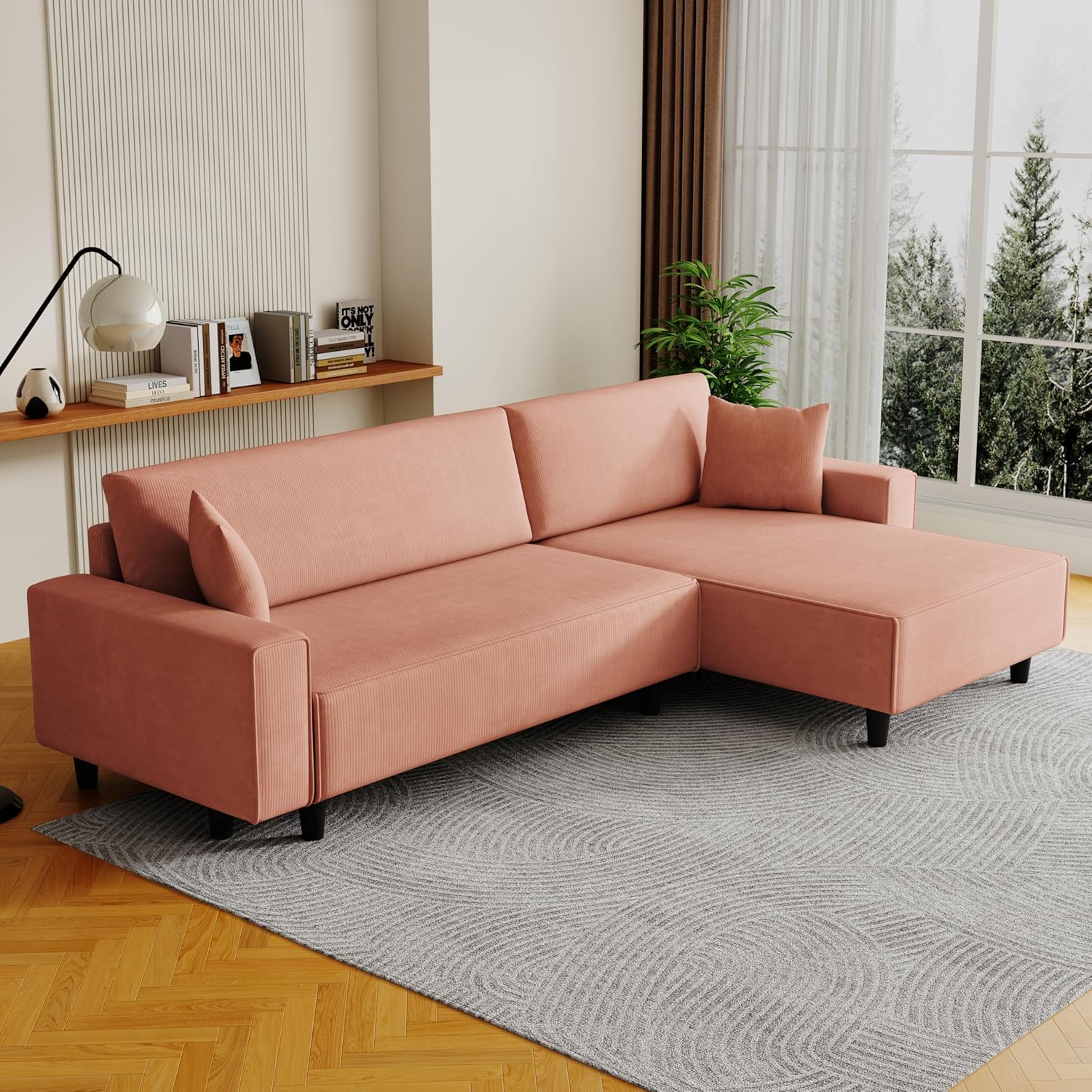 The 93" Orange Corduroy Sofa Bed Comes with 2 Pillows to fit in The Living Room and The Apartment is not overcrowded Modern Couch for Bedroom