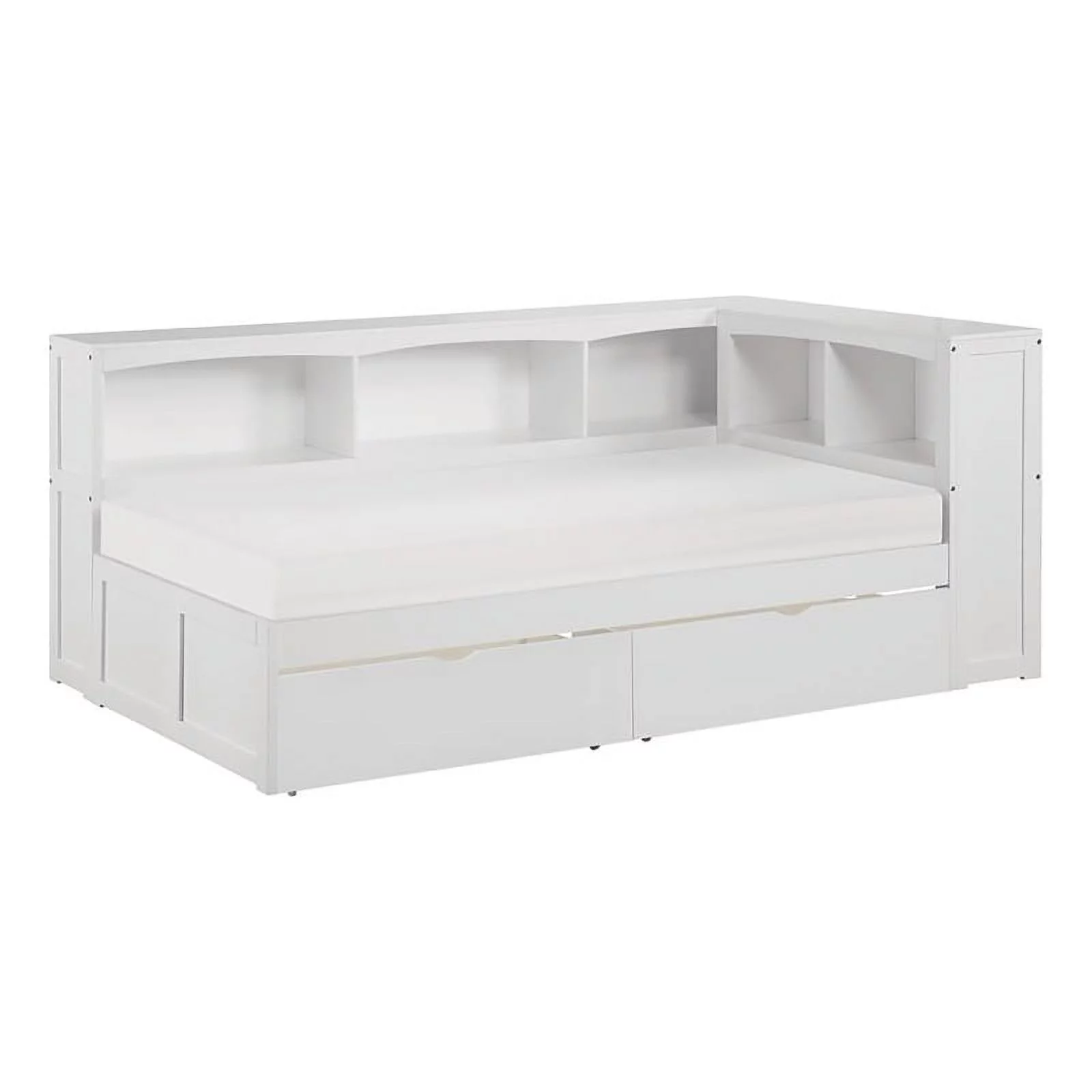 Pemberly Row Transitional 5-Shelf Wood Twin Bookcase Corner Bed in White